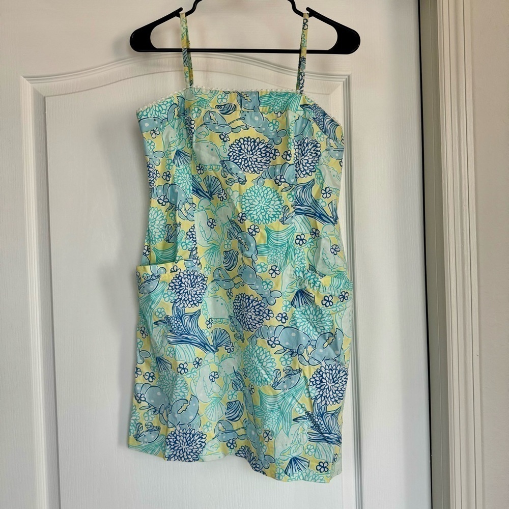 Lilly Pulitzer WHITE LABEL Dress Green Blue Crab Shell Vintage Rare Size 6